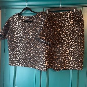 Lord & Taylor Leopard skirt 8p and top small set dress style petite faux fur